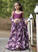 Faux Georgette Wine Party Wear Embroidery Work Kids Lehenga Choli